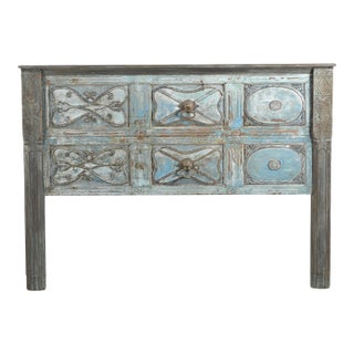 Indian King Size Headboard Constructed From an Antique Painted Door and Pillars For Sale