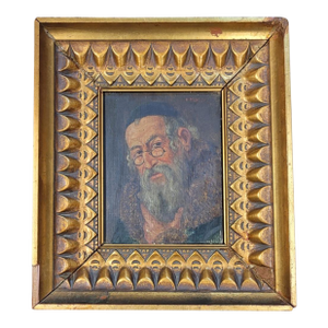 H Moser 19th C. Oil on Wood Panel Portrait of a Rabbi Mounted in a Gilt Frame