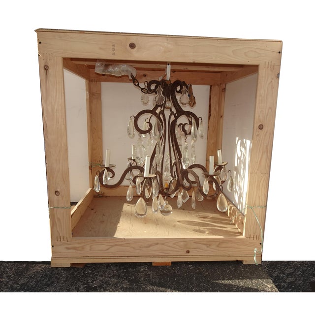 Spanish Vintage Arte De Mexico Spanish Style Hand Forged Iron & Crystal Chandelier Light For Sale - Image 3 of 18