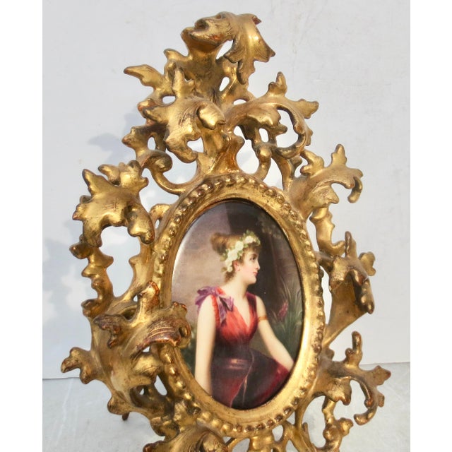 Antique Porcelain Maiden in Gilt Wood Frame Circa 1880s For Sale - Image 4 of 11