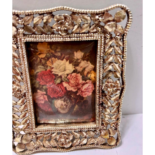 Mid Century Petite Silver Plate Ornate Filigree Picture Frames, Set of 2 For Sale - Image 11 of 12