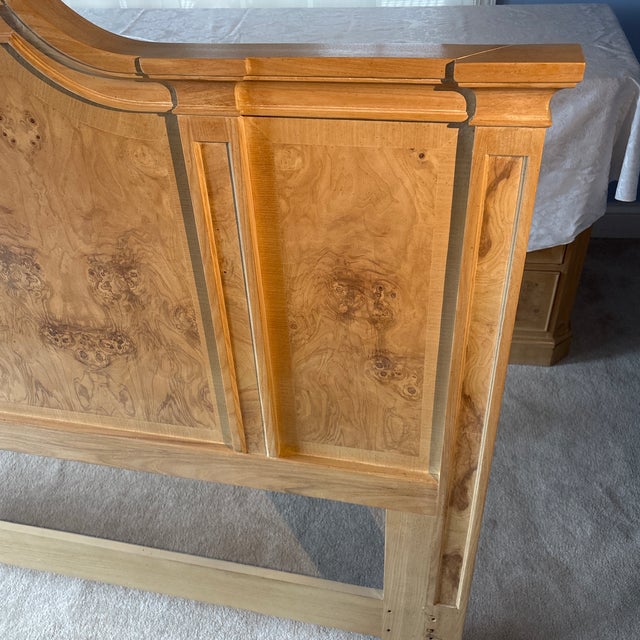 Excellent vintage condition queen-size headboard from the sought-after Corinthian Collection by Drexel Heritage. Smoke-...