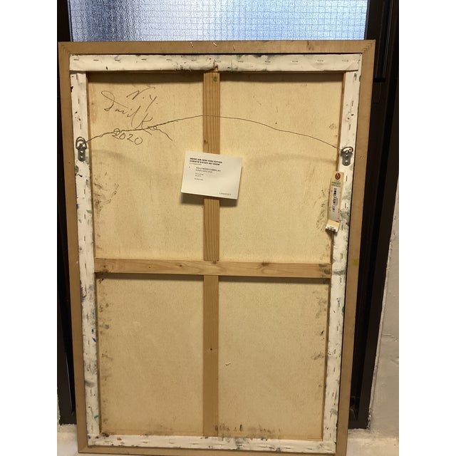 The piece is composed of deep purples, teal blues, mossy greens, warm golds, and soft candlelit yellows, applied in richly...