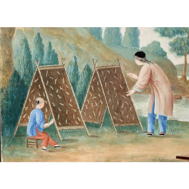 Early 19th Century Fine China Trade Watercolor on Paper: Silk Processing—Feeding of Silkworms Circa 1780–1820 For Sale - Image 5 of 13
