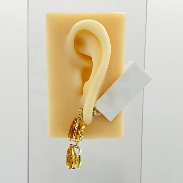 Modern Citrine Pear Shape and Round Diamond Dangle Earrings in 18k Yellow Gold- Set of 2 For Sale - Image 3 of 7