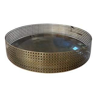 Eichholtz Large Metal Bowl Sterling Tray in Vintage Aged Brass Finish For Sale