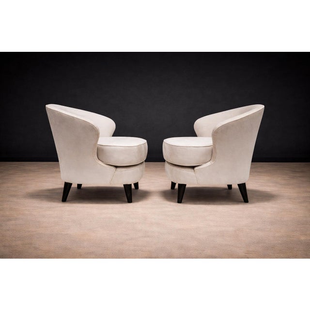 Wood Pair of “Concha” Armchairs in Grey Ultra Suede, Joaquim Tenreiro, 1960s - Lot 215A For Sale - Image 7 of 12