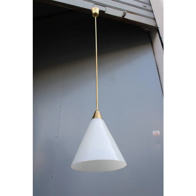 Gold Italian Brass and White Opaline Glass Ceiling Lamp from Stilnovo, 1950s For Sale - Image 8 of 11