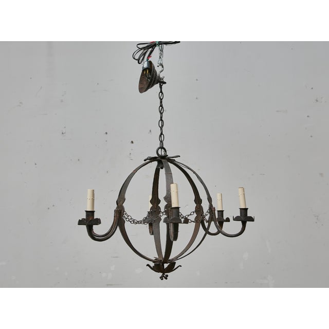 Early 20th Century French Wrought Iron Globe Chandelier with Six Scrolling Arms, Circa 1900 For Sale - Image 5 of 11