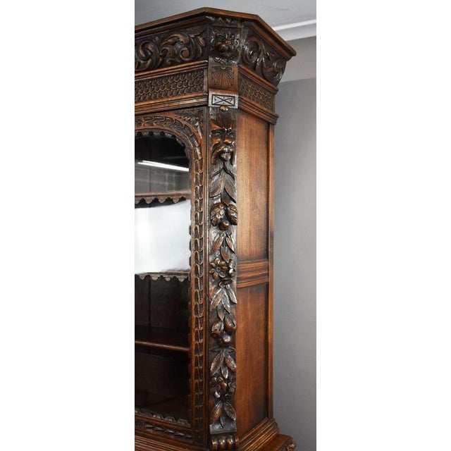 Brown Victorian Carved Oak Bookcase, 1880 For Sale - Image 8 of 13