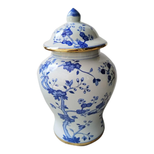 Pair of Floral Ginger Jars With Gold Edging 18" High