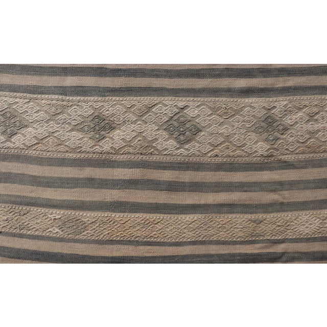 Vintage Turkish Gallery Kilim With Soft Blue-Gray and Sand Striped Motifs For Sale - Image 9 of 11
