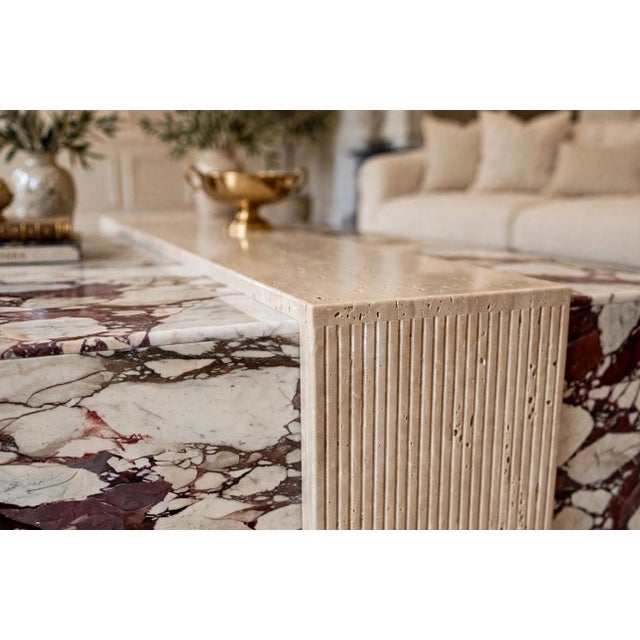 Not Yet Made - Made To Order Square Marble Coffee Table in Calacatta Viola and Roman Travertine Marble by Andrea Grasso For Sale - Image 5 of 7