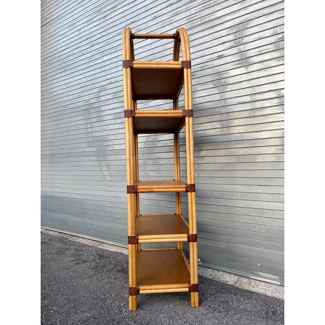Wood Vintage Coastal Style Arched Rattan Etagere/ Bookcase in the McGuire's Manner. Circa 1970s. For Sale - Image 7 of 18