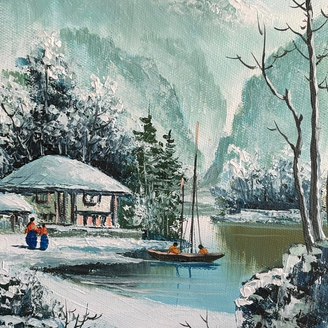 Mid 20th Century Circa 1970 Oil on Canvas Asian Winter Landscape, Suh Jin Hee (South Korea, 20th Century), Unframed For Sale - Image 5 of 12