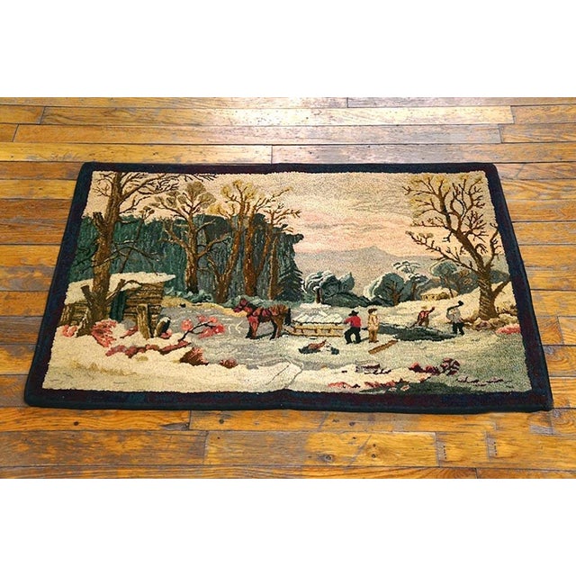 Mid 20th Century Pictorial American Hooked Rug ( 1'10" x 2'10" - 56 x 86 ) Mid-20th Century Pictorial American Hooked Rug,...