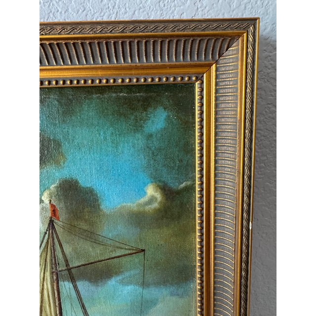Early 20th Century After Aelbert Cuyp, "The Maas at Dordrecht" — Vintage Oil on Linen, Dutch Golden Age Marine Scene, Sourced in France For Sale - Image 4 of 6