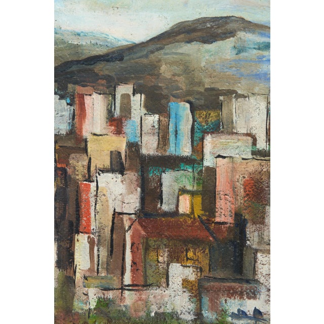 Wood 1950s Framed Original “Hill Town” Oil Painting, Signed by Artist Doris Tinkham For Sale - Image 7 of 10