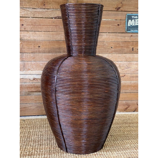 Vintage Coastal Palecek Pencil Reed Rattan Vase For Sale - Image 11 of 13