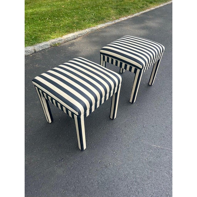 Billy Baldwin Pair of Striped Square Ottomans in the Style of Billy Baldwin For Sale - Image 4 of 12