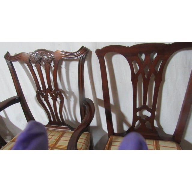 Wood 1940s Set Eight Mahogany Dining Room Chippendale Chairs For Sale - Image 7 of 14