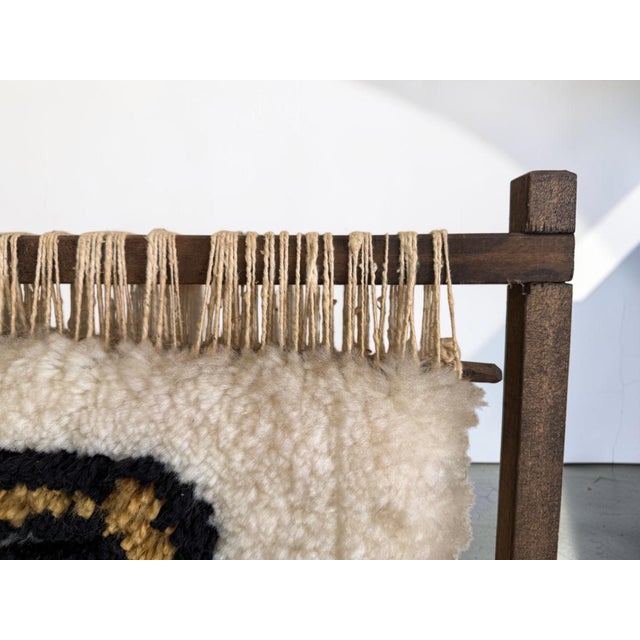 Vintage Mid-Century Woven Fiber Art Stylized Animal Motif Wall Hanging on Wood Frame For Sale In Miami - Image 6 of 12