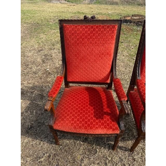 Large 19th Century Velour French Louis XVI Bergere or Armchair- A Pair For Sale - Image 11 of 14