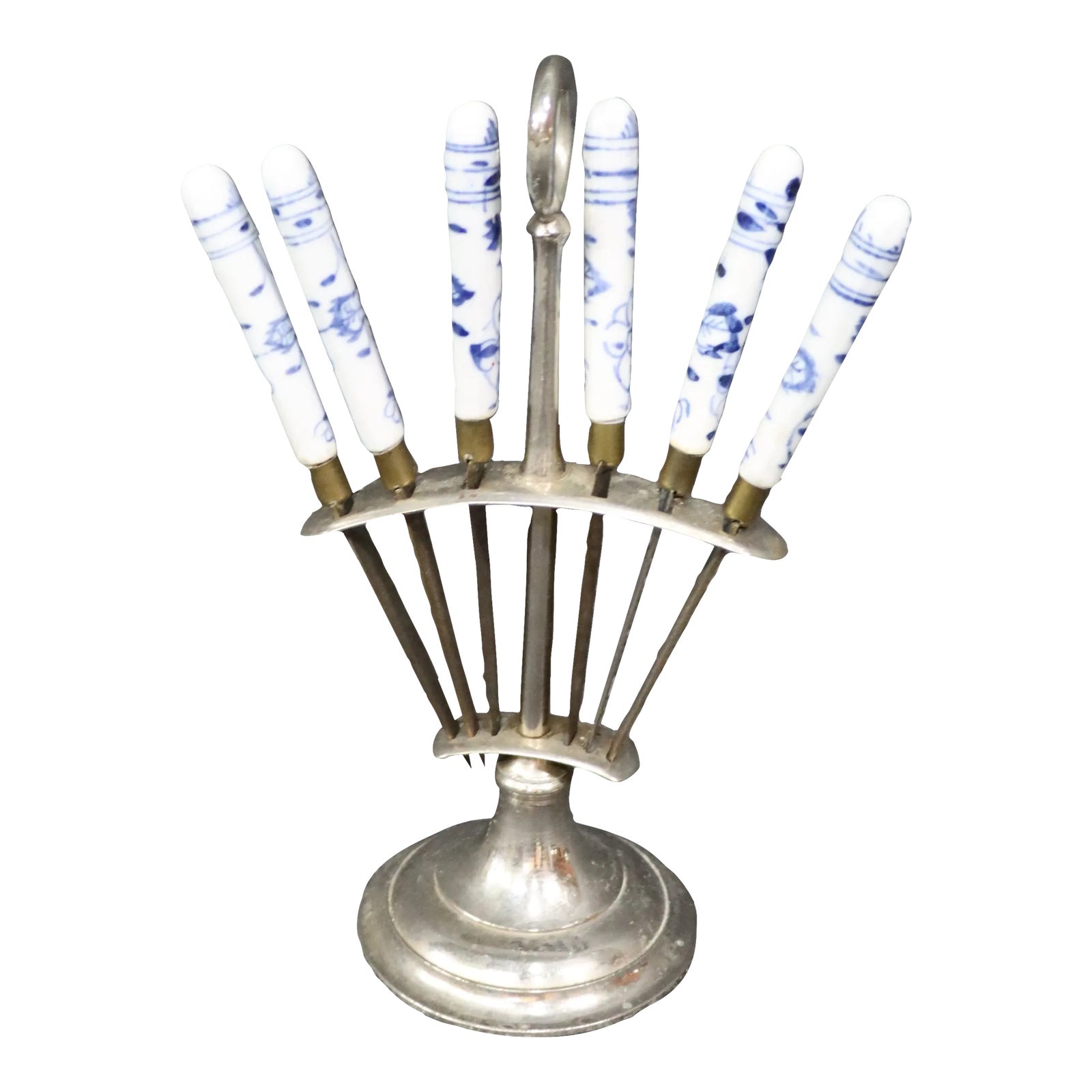 German Uchatius Bronze Blade Set of 10 Fruit Knives With Blue Meissen