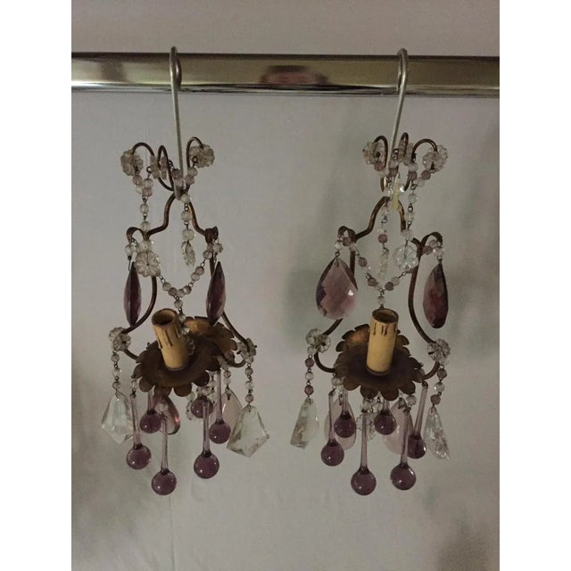 Antique Bronze & Glass Wall Lights, Set of 2 For Sale - Image 3 of 4