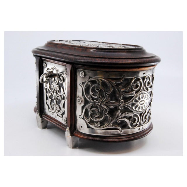 Metal Rosewood Jewelry Box with Silver Structure and Lined Interior For Sale - Image 7 of 10