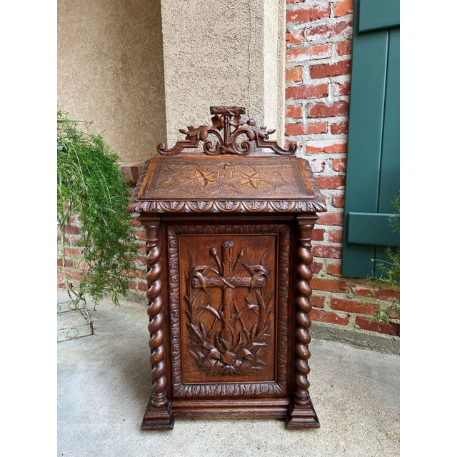 Antique French Altar Lecturn Gothic Bible Box Podium Sacristy Cabinet Carved Oak. Direct from France, an exquisitely hand-...