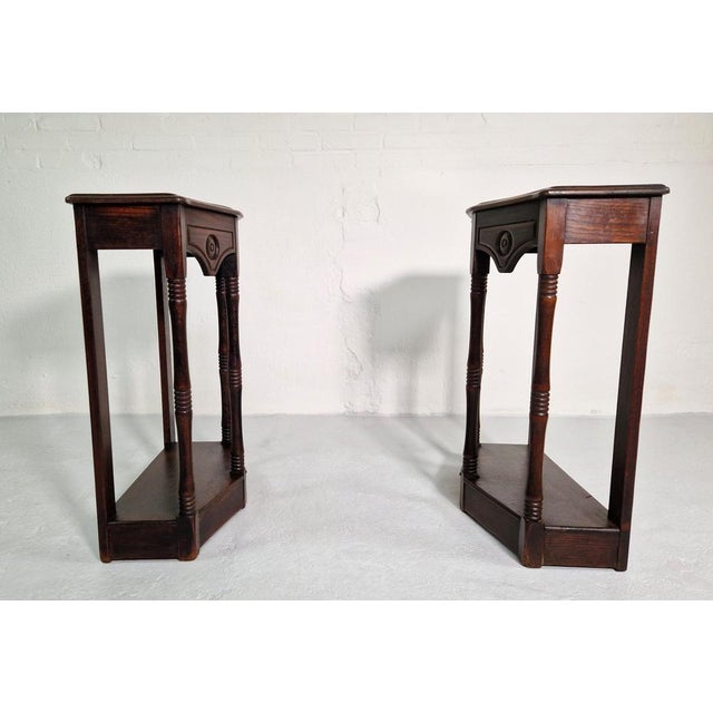 Brown Vintage English Carved Oak Side Tables, 1920s, Set of 2 For Sale - Image 8 of 12