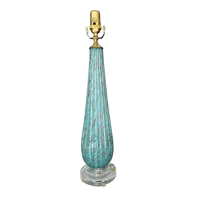1960s Barbini Murano Blue Copper Ribbed Glass Table Lamp For Sale