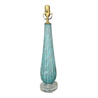 Barbini Murano Blue Copper Ribbed Glass Table Lamp For Sale