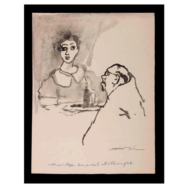 Mino Maccari, By the Trappist, Watercolor, 1960s For Sale