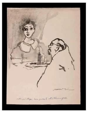 Mino Maccari, By the Trappist, Watercolor, 1960s