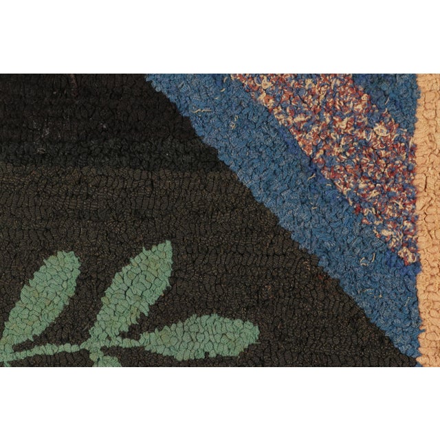 Rug & Kilim Antique Framed Hooked Rug, Dark Brown With Horseshoe Pictorial - Rug & Kilim For Sale - Image 4 of 4