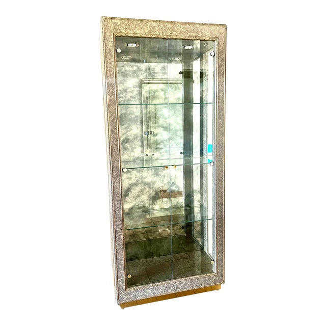 1960s Mastercraft Mid Century Modern Ebonized Metal and Brass Vitrine Curio Cabinet For Sale