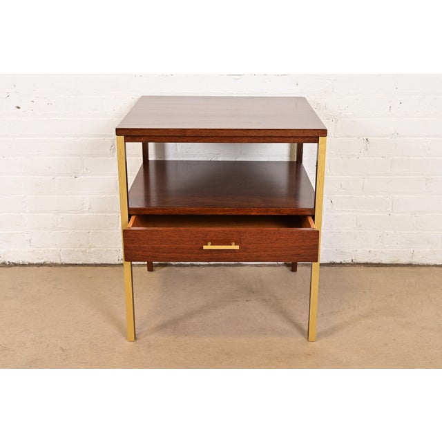 1950s Paul McCobb for Calvin Furniture Linear Group Walnut Two-Tier Nightstand, Newly Refinished For Sale - Image 5 of 14
