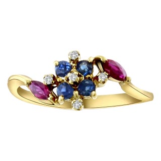 Multi-Stone Sapphire & Ruby Ring, Size 7 For Sale