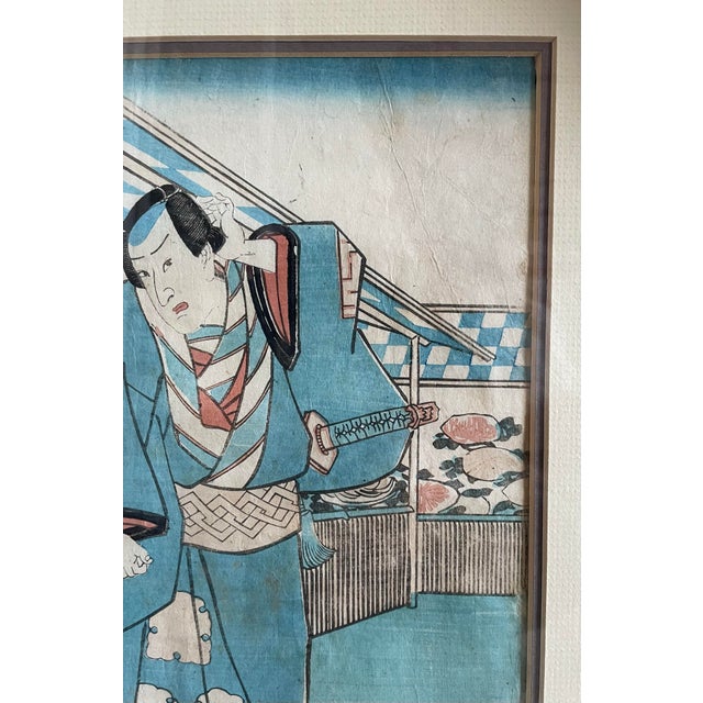 Japanese Utagawa Kunisada Toyokuni III - Antique Japanese Woodblock Print Framed 1890 For Sale - Image 3 of 9