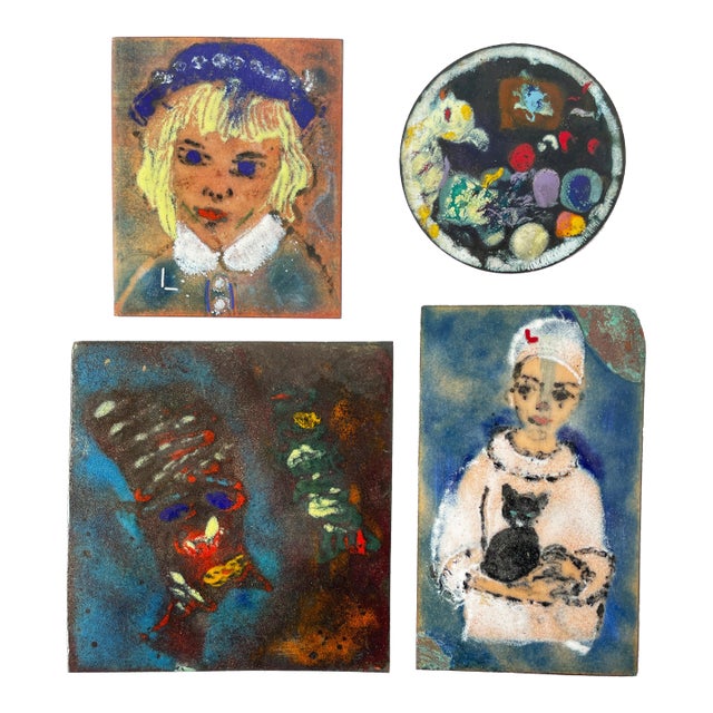 A Collection of 1970s Small Copper Enamel Panels by “Disco Sally” - Set of Four For Sale