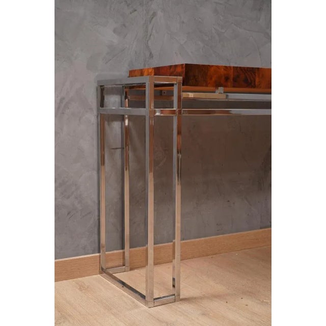 Mid-Century Modern Chrome and Wood Console Table by Aldo Tura, 1970s For Sale - Image 3 of 13