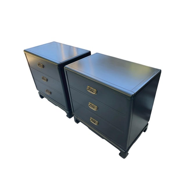 Bernhardt Bernhardt Campaign Style Black Bachelors Chest With Brass Hardware, a Pair For Sale - Image 4 of 12