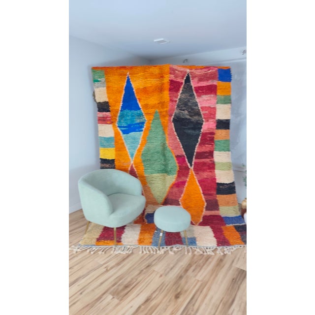 Textile Handmade Moroccan Boujaad Rug, Orange Blue Green Diamond Patchwork, 9'8" X 6'7" For Sale - Image 7 of 13