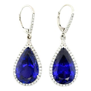 Late 20th Century 25.35 Carat Tanzanite and Diamond Drop Earrings, 14k White Gold, Pair For Sale