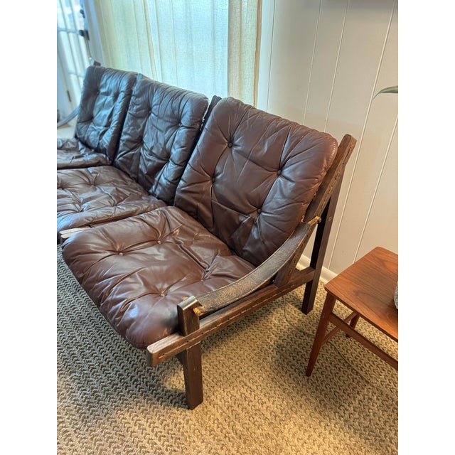 Beautiful Vintage Three Seat High Back “Hunter” Sofa in Leather Attributed to Torbjørn Afdal, Made in Norway, Circa 1960s For Sale - Image 11 of 12