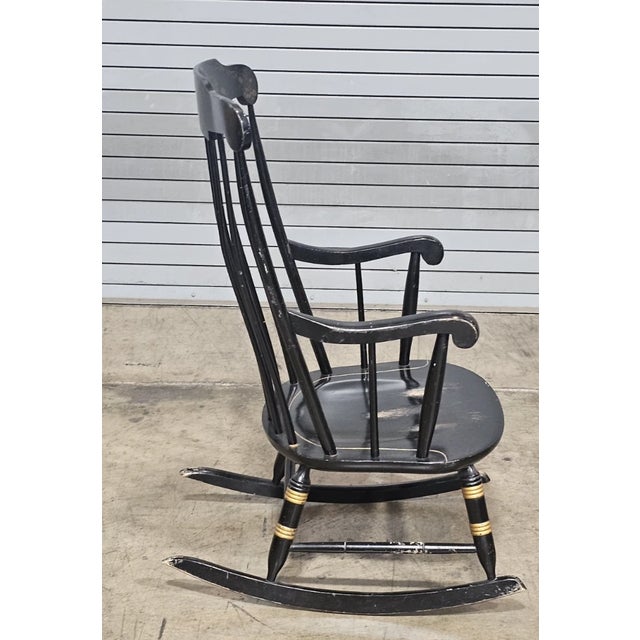 Black Hitchcock Style Windsor Arm Rocking Chair Harvest Stencil Gold Accents For Sale In Cleveland - Image 6 of 8