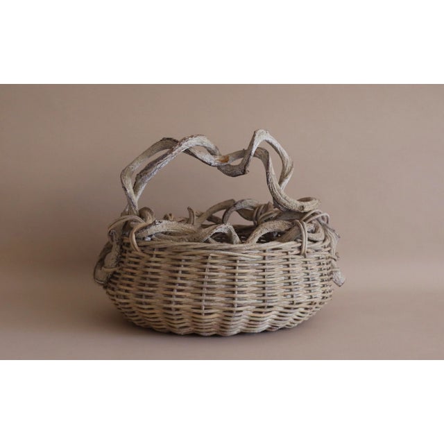Tan 1970s Vintage Rustic Vine Handle Woven Basket For Sale - Image 8 of 9