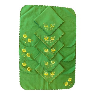 Set of 9 Vintage Embroidered Placemats and Napkins For Sale